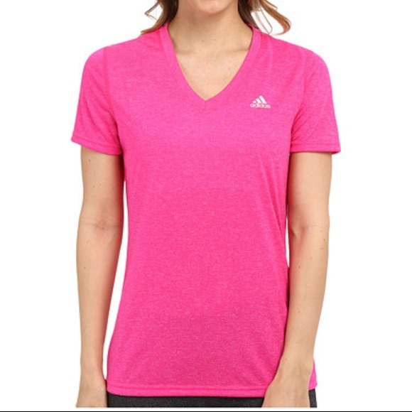 Hot pink Adidas fitted V-neck - Picture 1 of 4
